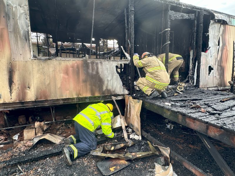 Extensive damage to a trailer home.